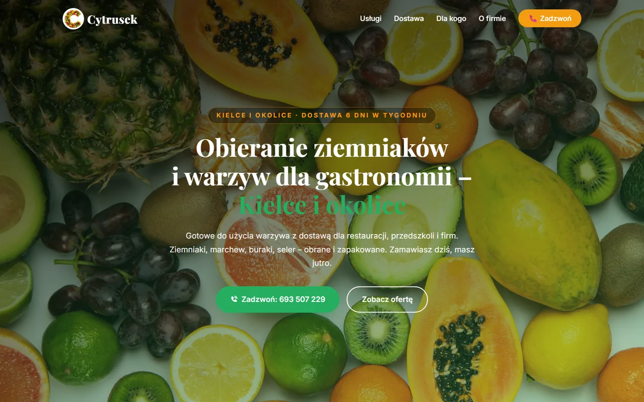 Strona hurtowej obieralni warzyw Cytrusek z Kielc