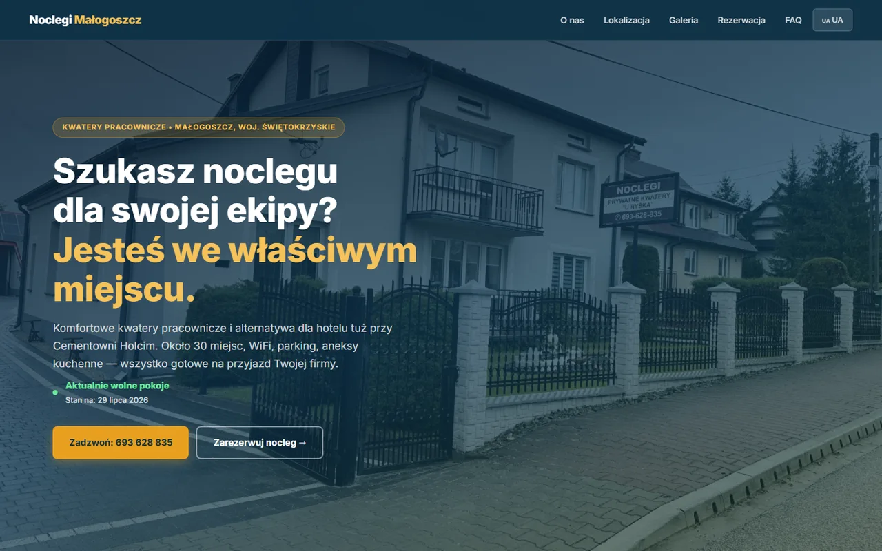 Strona kwater pracowniczych Noclegi Małogoszcz